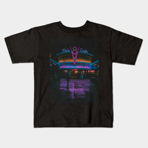 Neon Flas Cafe Kids T-Shirt by enchantingants